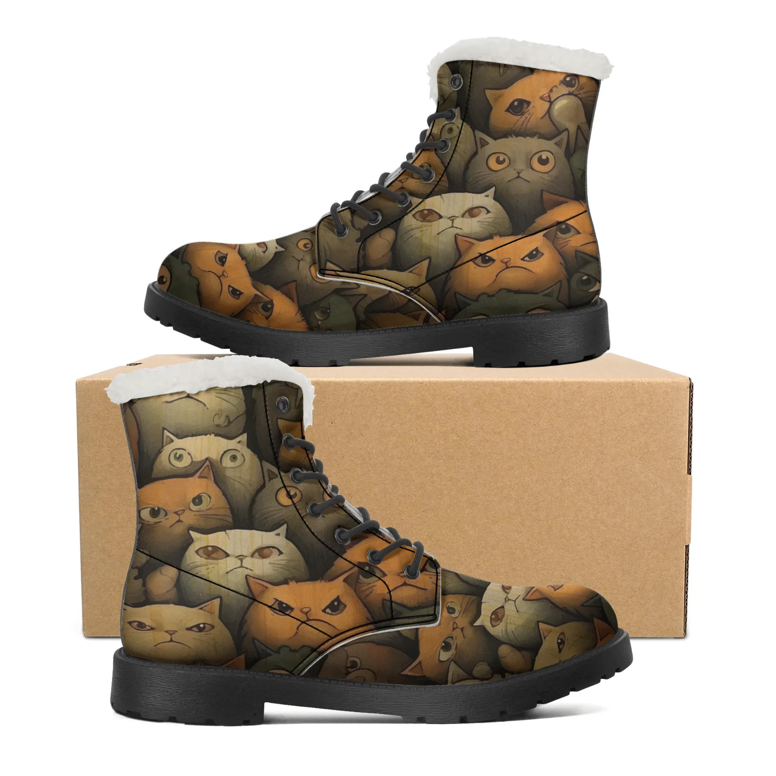 Men Shoes Eu To Us Size - Sepatu Bot Salju Motif Kucing Lucu