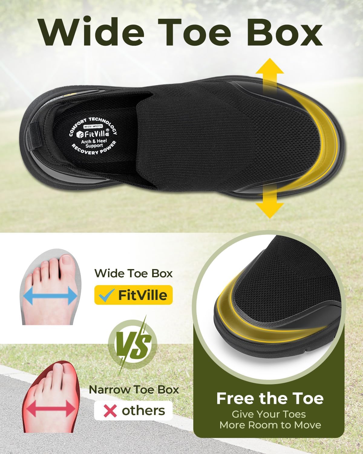 FitVille Sepatu Pria Extra Leb - Men'S Shoes For Plantar Fasciitis ulasan dan harga